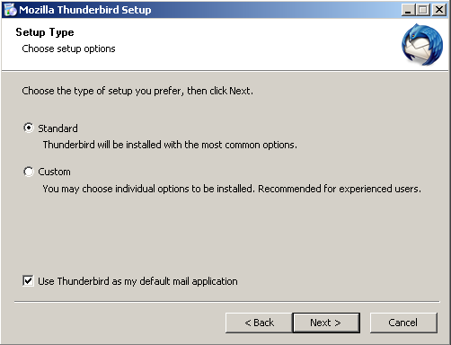 Thunderbird Setup Type Dialog