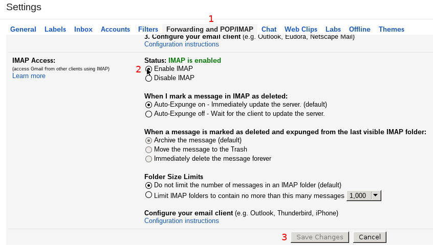 Gmail Settings Screen