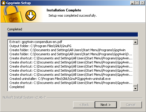 GPG Installation Complete Dialog