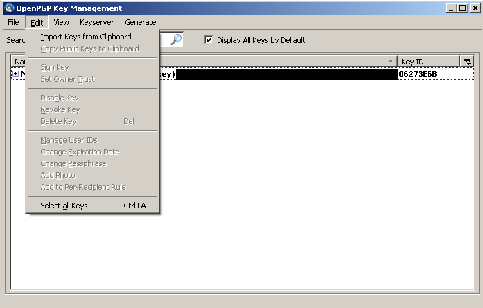 Thunderbird openpgp key management dialog